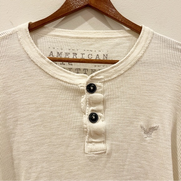 American Eagle Shirt Mens Medium White Thermal Waffle Knit Henley Vintage Fit - Picture 3 of 8